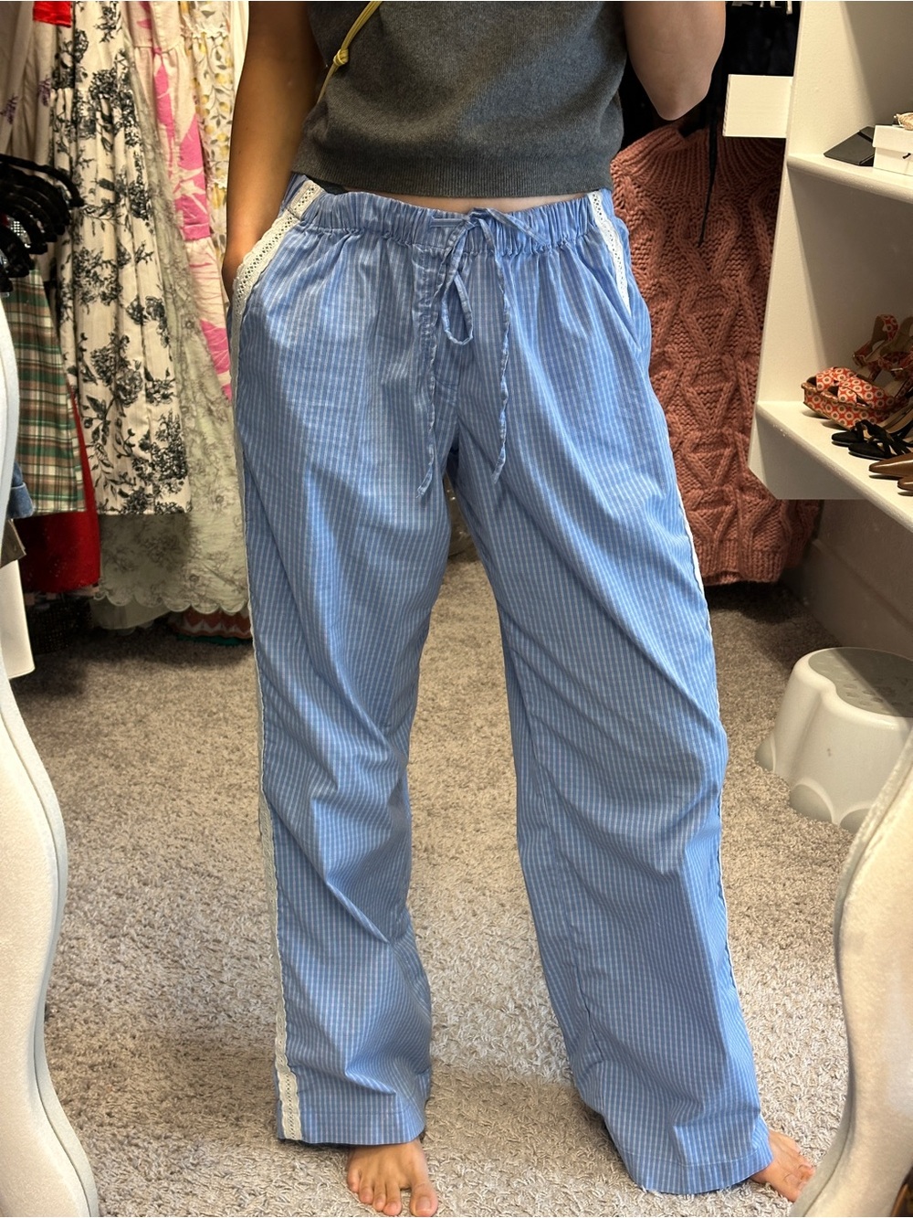 Relaxed Perfect for summer Blue Striped Drawstring Zara Women’s Pants